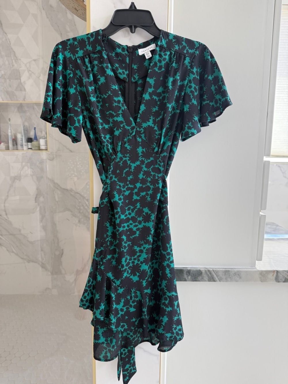 Topshop Women's Green Floral Wrap Dress